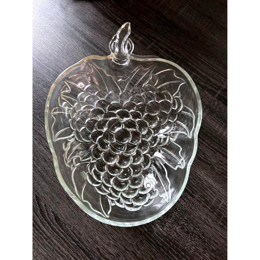 Vintage Indiana Glass Carnival Bowl Clear Grape Cluster Pattern Scalloped Edge